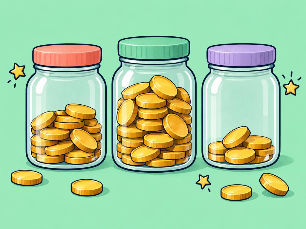 Money Jars Game - Spend, save, or invest? Make smart money decisions with colourful jars Business and money skills activity for kids and teens, ages 6-11.